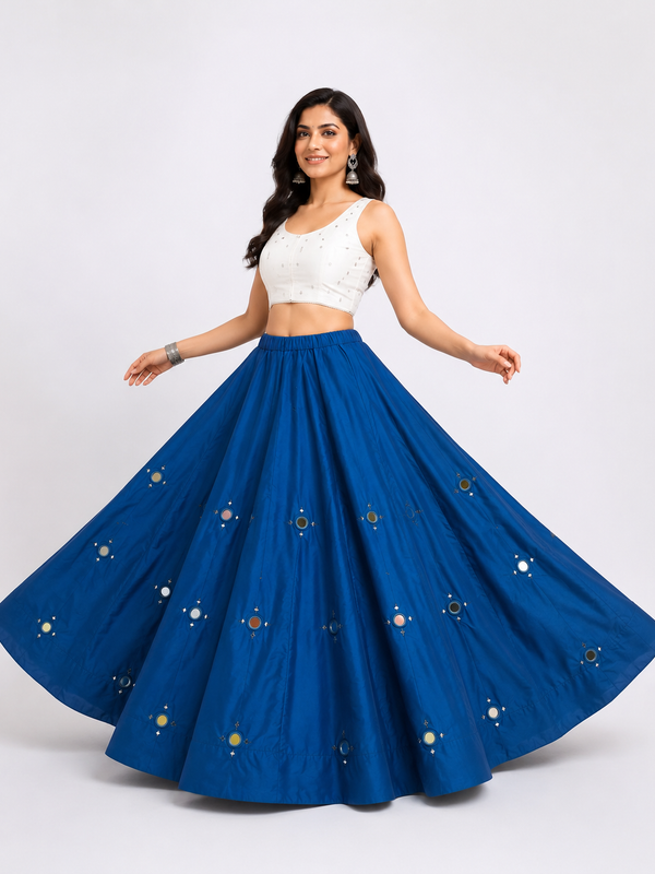 Cotton Silk Mirror Work Navratri Lehenga Set