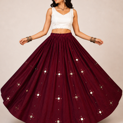 Cotton Silk Mirror Work Navratri Lehenga
