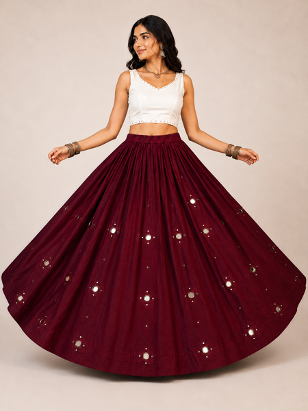 Cotton Silk Mirror Work Navratri Lehenga