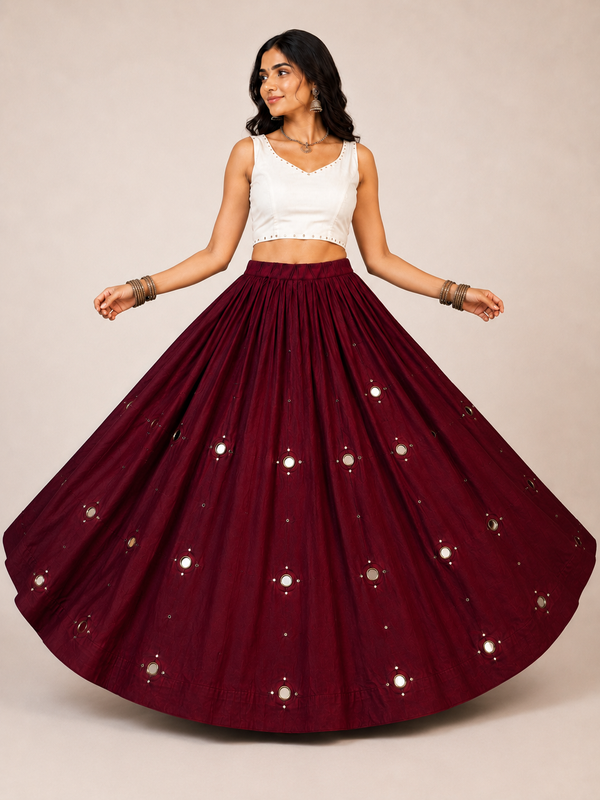 Cotton Silk Mirror Work Navratri Lehenga