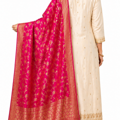 Desi Butik Rani Pink Banarasi Silk Dupatta with Floral Jaal DB2256