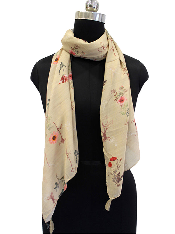 Pleasing Beige Printed Muslin Everyday Stylish Scarves/Stoles for Women SC4