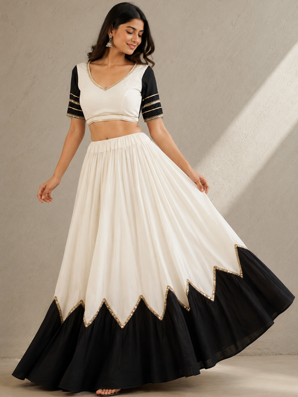 Cotton Silk Lace Work Navratri Lehenga