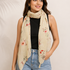 Pleasing Beige Printed Muslin Everyday Stylish Scarves/Stoles for Women SC4