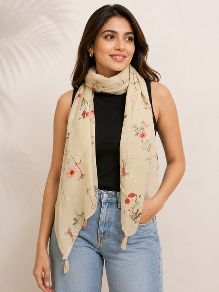 Pleasing Beige Printed Muslin Everyday Stylish Scarves/Stoles for Women SC4