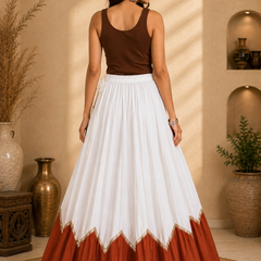 Cotton Silk WHITE-BROWN Stitched Lehenga  for Navratri DBL5046