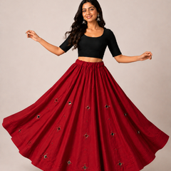 Cotton Silk RED Stitched Lehenga  for Navratri DBL5048
