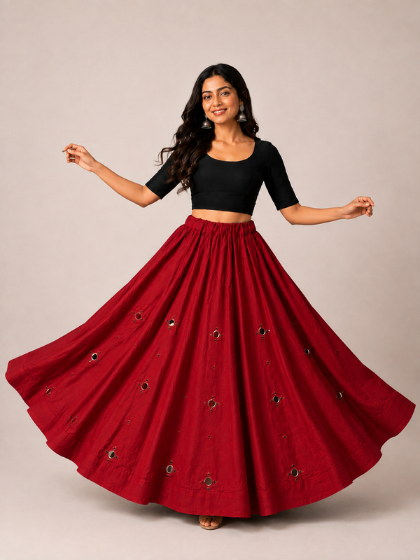 Cotton Silk RED Stitched Lehenga  for Navratri DBL5048
