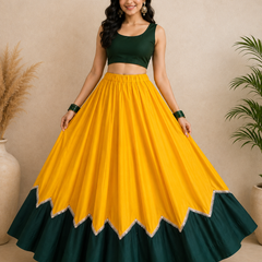 Cotton Silk YELLOW-GREEN Stitched Lehenga  for Navratri DBL5047