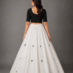 Women's  Mirror Work Cotton Silk Navratri Lehenga Chaniya