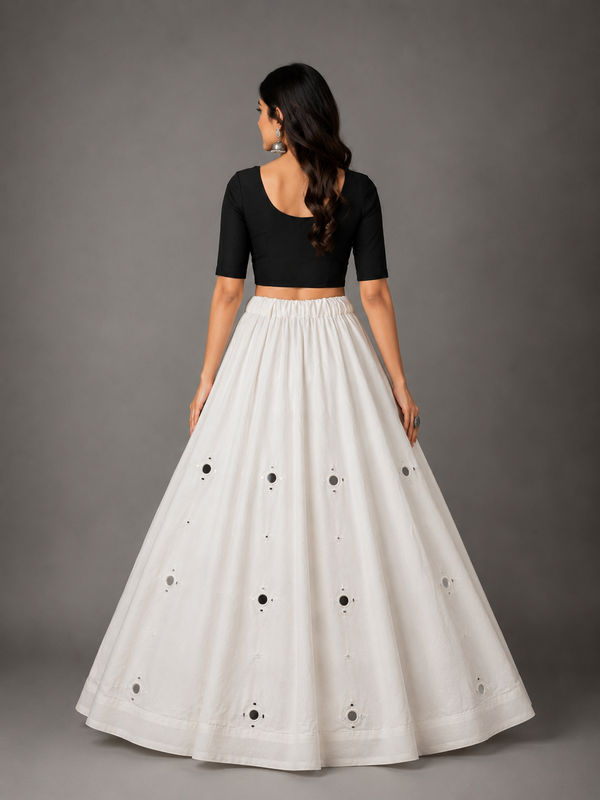 Women's  Mirror Work Cotton Silk Navratri Lehenga Chaniya