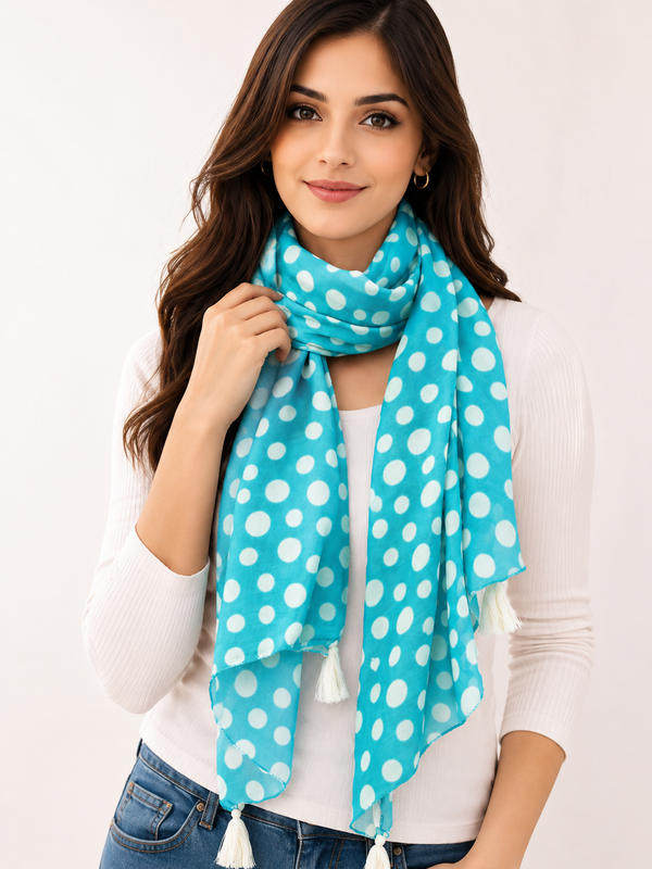Splendid Blue Printed Muslin Lightweight Scarves/Stoles for Women SC52