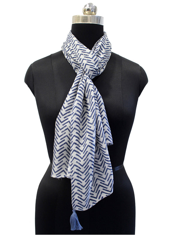 Stunning Navy Blue Printed Muslin Casual Scarves/Stoles for Women SC55