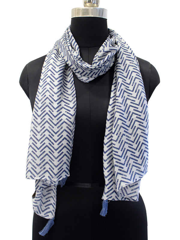 Stunning Navy Blue Printed Muslin Casual Scarves/Stoles for Women SC55