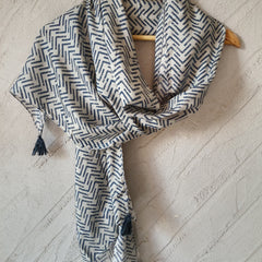 Stunning Navy Blue Printed Muslin Casual Scarves/Stoles for Women SC55