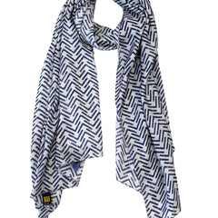 Stunning Navy Blue Printed Muslin Casual Scarves/Stoles for Women SC55