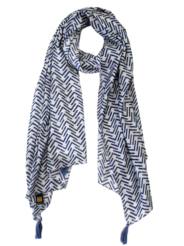 Stunning Navy Blue Printed Muslin Casual Scarves/Stoles for Women SC55