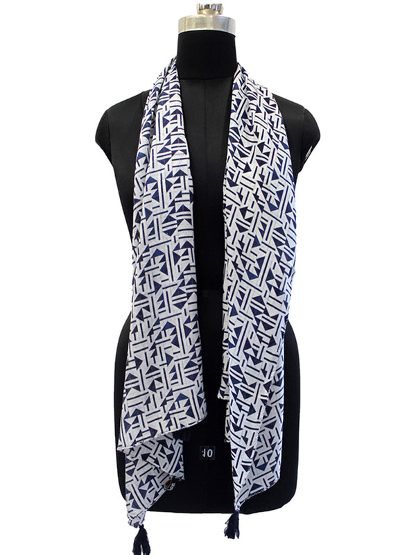 Alluring Navy Blue Printed Muslin Regular Wear Scarves/Stoles for Women SC58