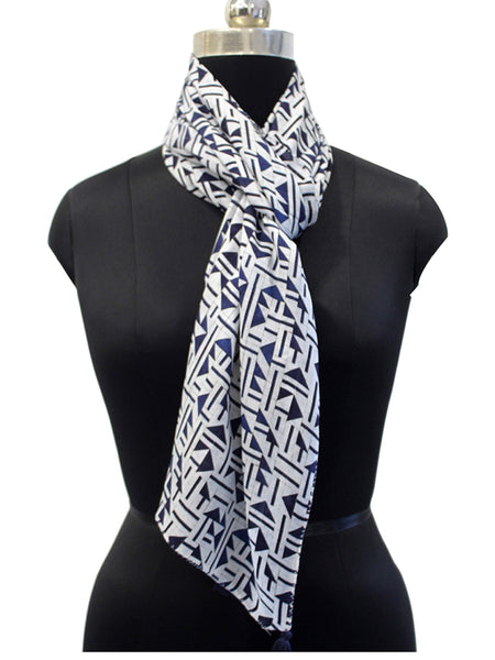 Alluring Navy Blue Printed Muslin Regular Wear Scarves/Stoles for Women SC58