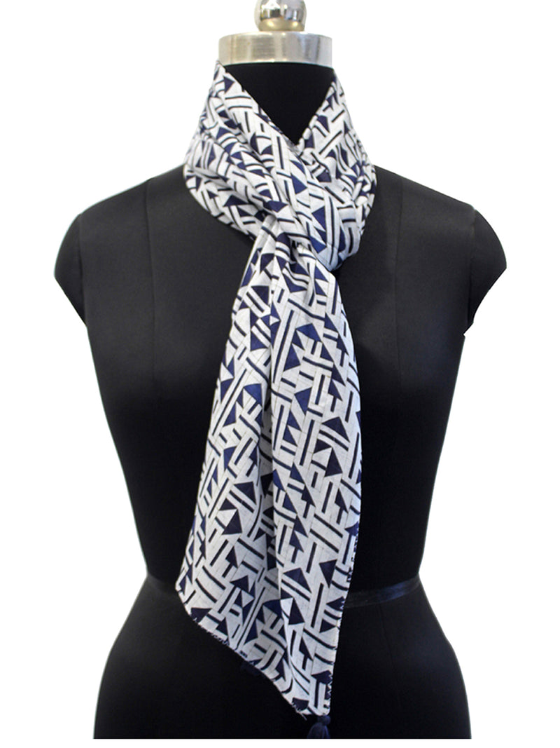 Alluring Navy Blue Printed Muslin Regular Wear Scarves/Stoles for Women SC58