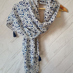 Alluring Navy Blue Printed Muslin Regular Wear Scarves/Stoles for Women SC58