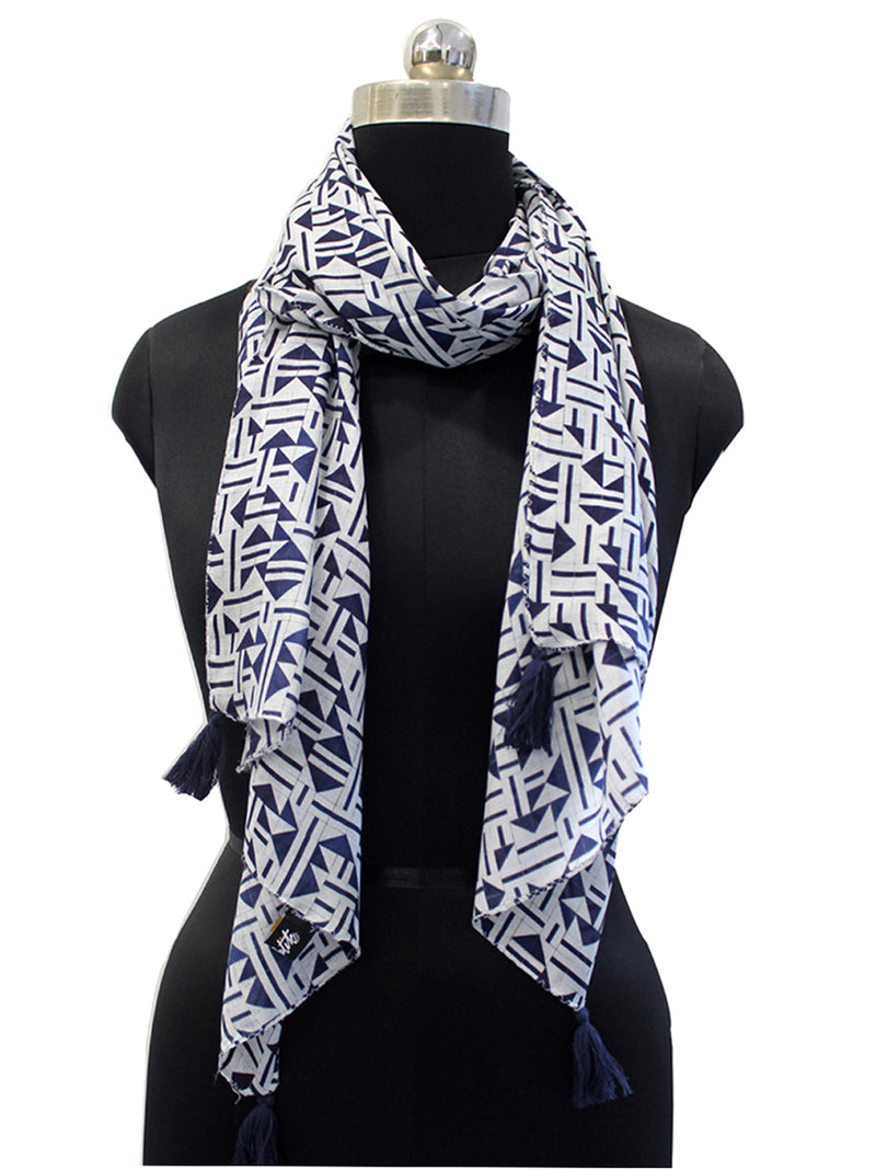 Alluring Navy Blue Printed Muslin Regular Wear Scarves/Stoles for Women SC58