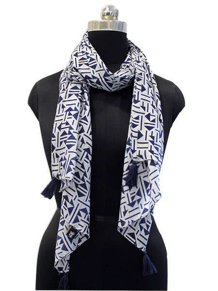Alluring Navy Blue Printed Muslin Regular Wear Scarves/Stoles for Women SC58