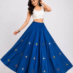 Cotton Silk Mirror Work Navratri Lehenga Set