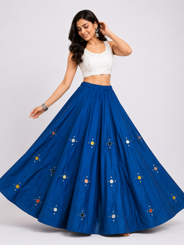 Cotton Silk Mirror Work Navratri Lehenga Set