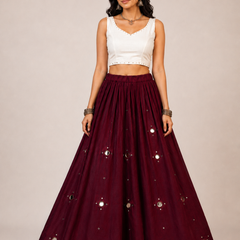 Cotton Silk Mirror Work Navratri Lehenga