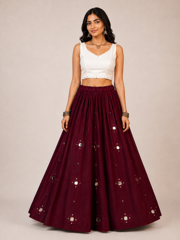 Cotton Silk Mirror Work Navratri Lehenga