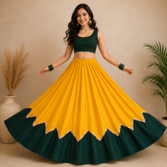 Cotton Silk YELLOW-GREEN Stitched Lehenga  for Navratri DBL5047