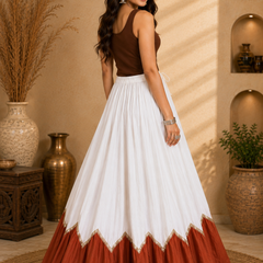 Cotton Silk WHITE-BROWN Stitched Lehenga  for Navratri DBL5046