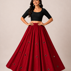 Cotton Silk RED Stitched Lehenga  for Navratri DBL5048