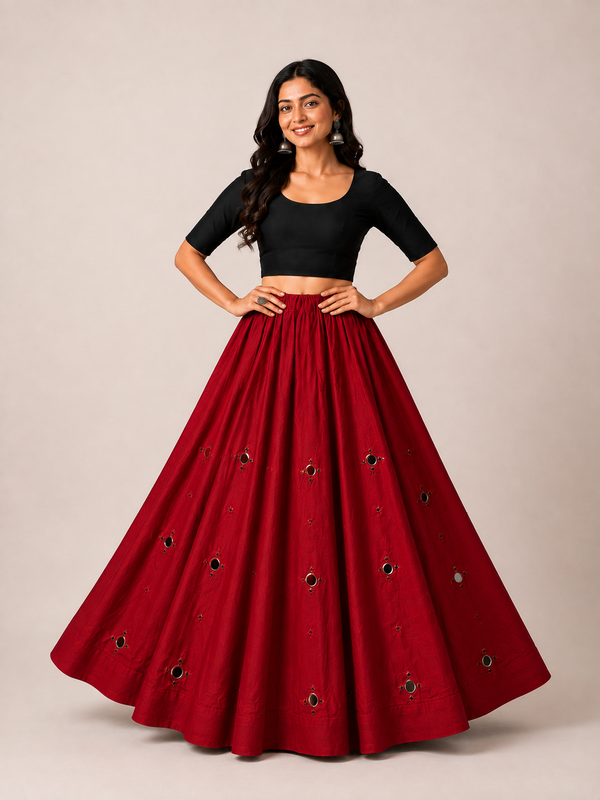 Cotton Silk RED Stitched Lehenga  for Navratri DBL5048