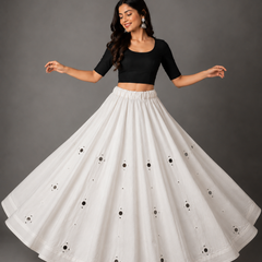 Women's  Mirror Work Cotton Silk Navratri Lehenga Chaniya