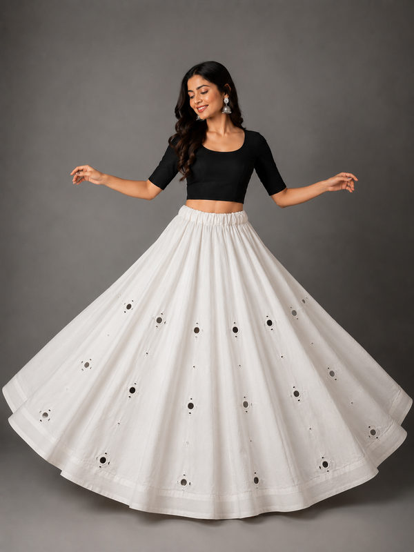 Women's  Mirror Work Cotton Silk Navratri Lehenga Chaniya