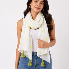 Dazzling White Printed Muslin Everyday Stylish Scarves/Stoles for Women SC62