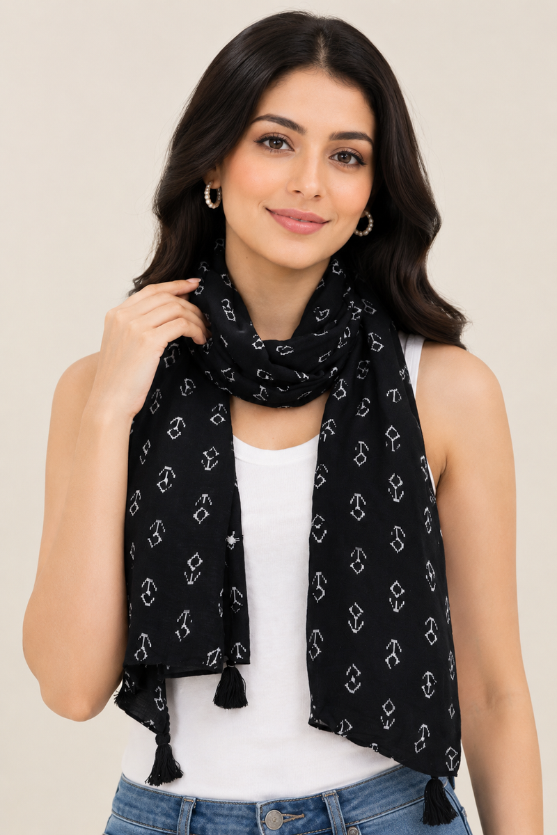 Pleasing Black Printed Muslin Daily Wear Scarves/Stoles for Women SC67