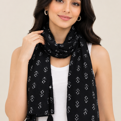 Pleasing Black Printed Muslin Daily Wear Scarves/Stoles for Women SC67