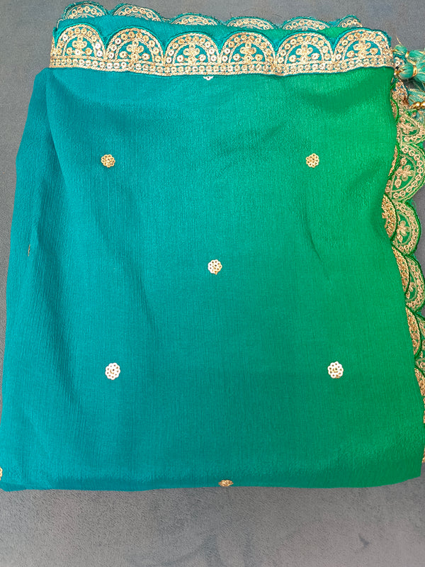 DESI BUTIK Pink & Orange Ombre Embellished Dupatta DB2249
