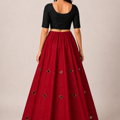 Cotton Silk RED Stitched Lehenga  for Navratri DBL5048