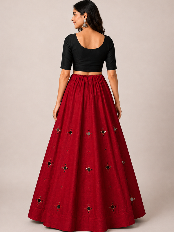 Cotton Silk RED Stitched Lehenga  for Navratri DBL5048