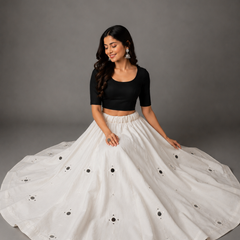 Women's  Mirror Work Cotton Silk Navratri Lehenga Chaniya