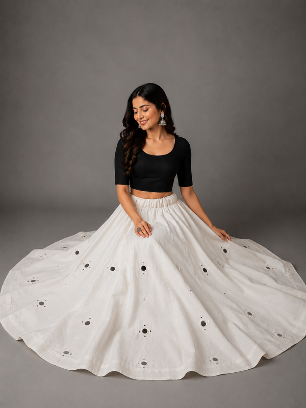 Women's  Mirror Work Cotton Silk Navratri Lehenga Chaniya
