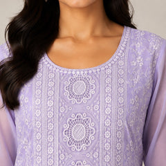 Women's Lavender Embroidered Cotton Silk Kurta Set with Dupatta