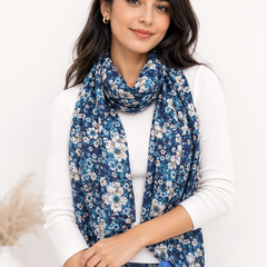 Splendid Blue Printed Muslin Designer Scarves/Stoles for Women SC70
