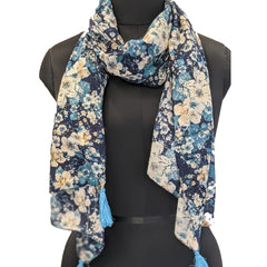 Splendid Blue Printed Muslin Designer Scarves/Stoles for Women SC70