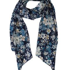 Splendid Blue Printed Muslin Designer Scarves/Stoles for Women SC70