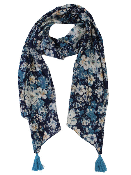 Splendid Blue Printed Muslin Designer Scarves/Stoles for Women SC70